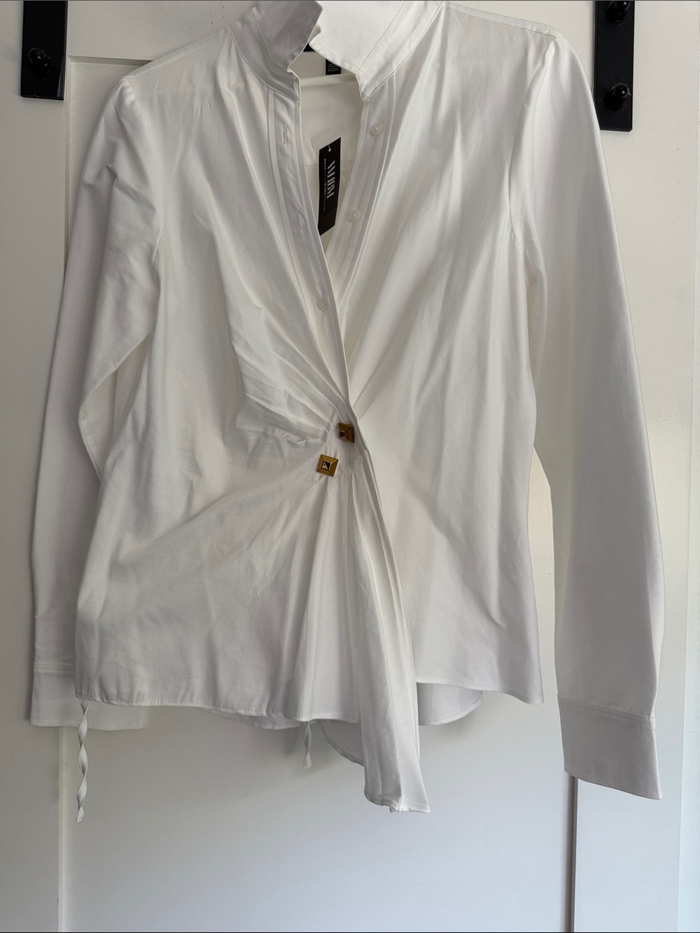 White House Black Market White Twist-Detail Button-Down Blouse